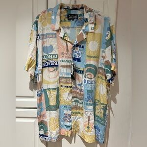 Good Vibes Mens Surf Shirt Size XL Button Down Hawaii Novelty Print NWT